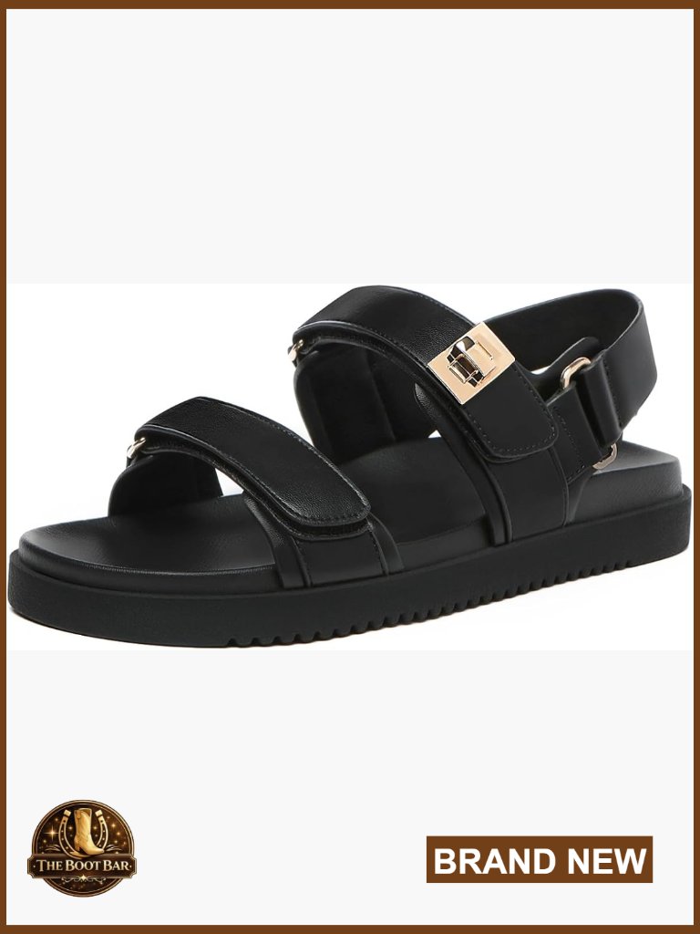 Adjustable Double Strap Flat Sandals With Comfort Footbed